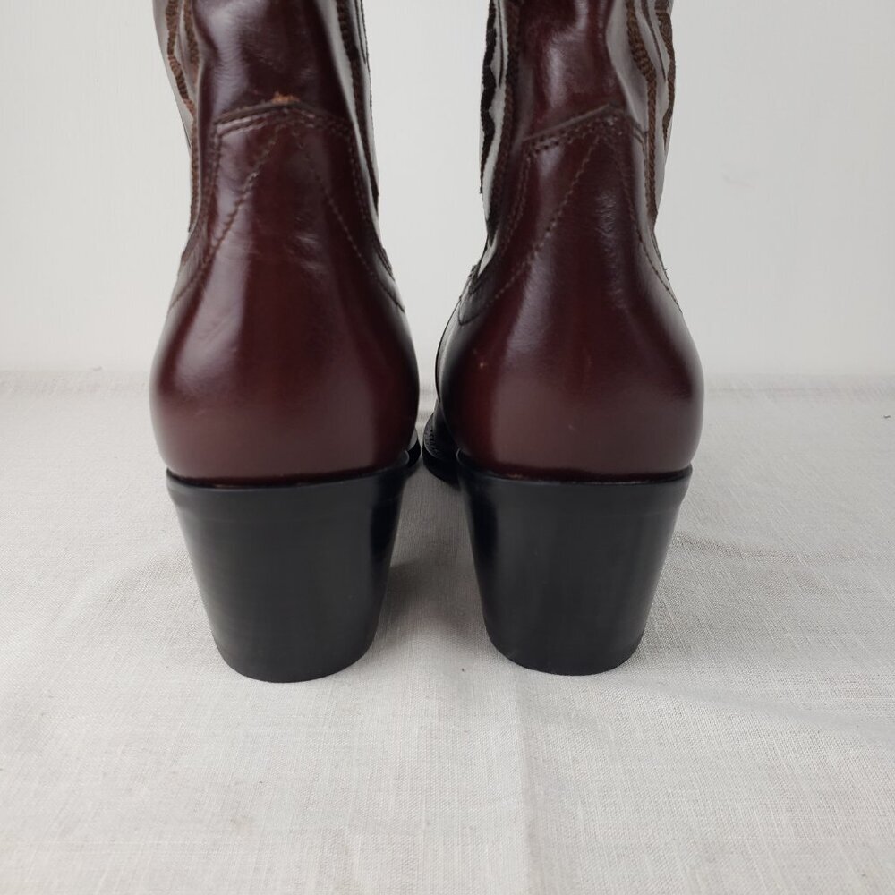 Jeffrey Campbell Dagget Burgundy Leather Cowboy Western Stitch Boots Size 11 - Picture 2 of 11